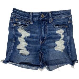 American Eagle Denim Shorts Womens 2 Hi Rise Shortie Stretch Distressed Jean